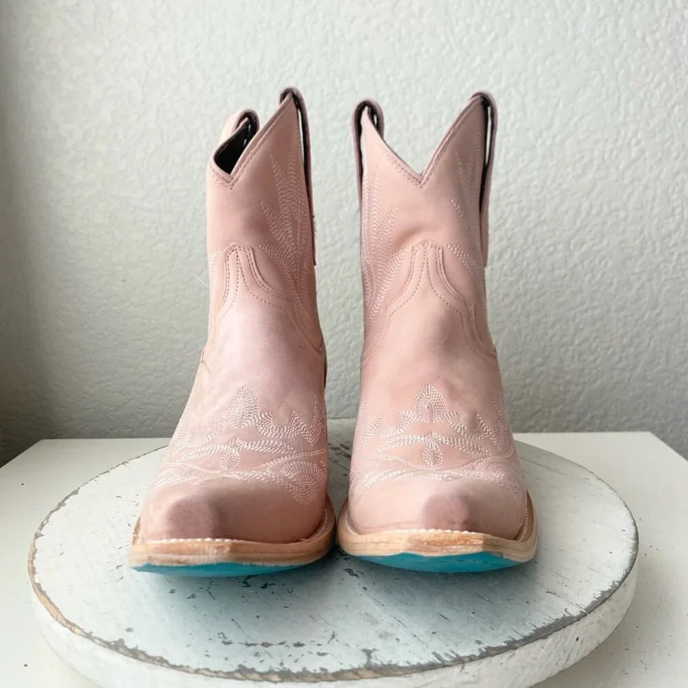 Lane LEXINGTON Womens Cowboy Booties Pink Leather Western Short Ankle Boots 8.5